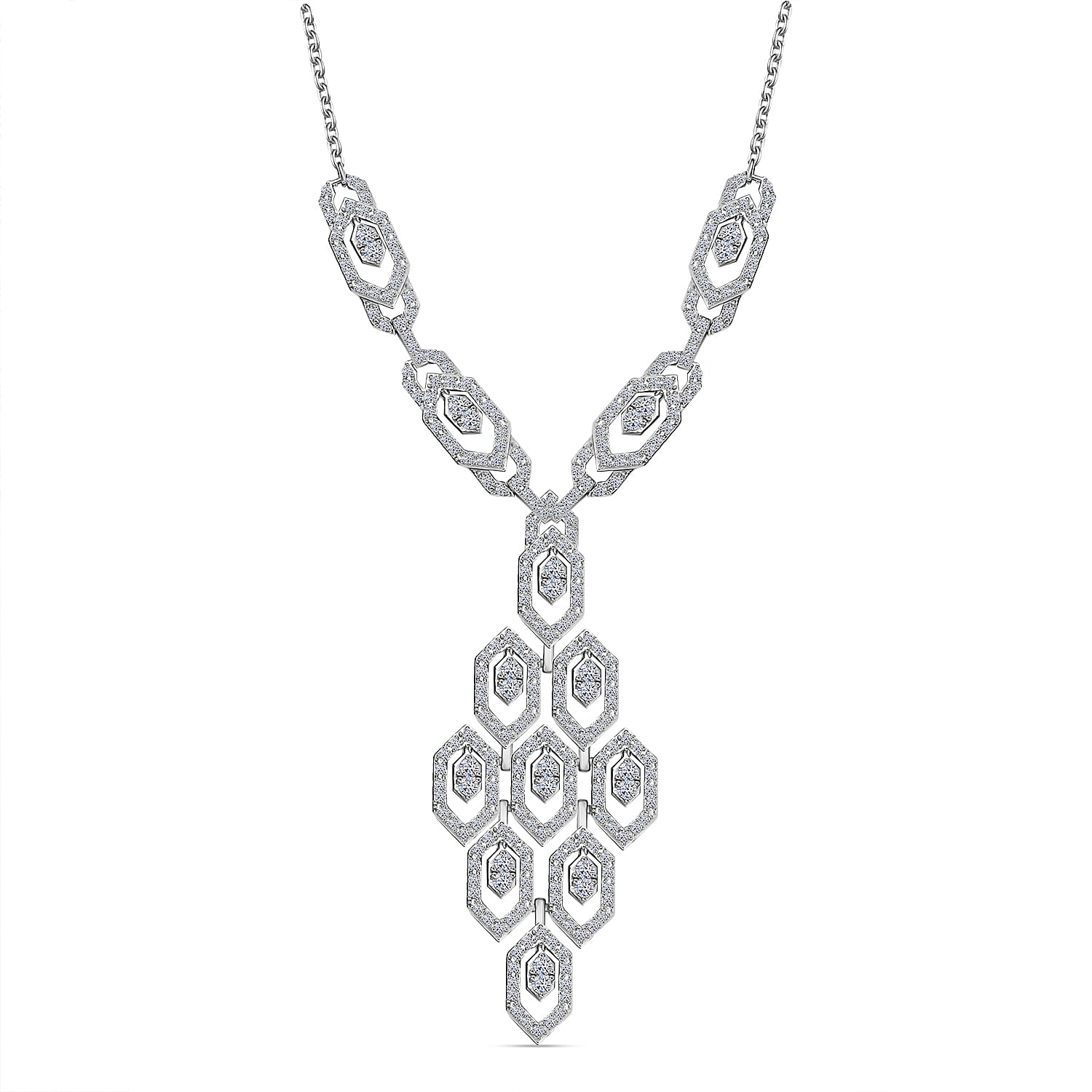 Designer Inspired- Luxuriant Lab Grown Diamond (SI-GH) Necklace (Size - 20) with Lobster Clasp in Rhodium Overlay Sterling Silver 2.50 Ct.