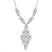 LUXURIANT 2.34 Ct Lab Grown Diamond Cluster Necklace (Size 20) with Lobster Clasp in Rhodium Overlay Sterling Silver