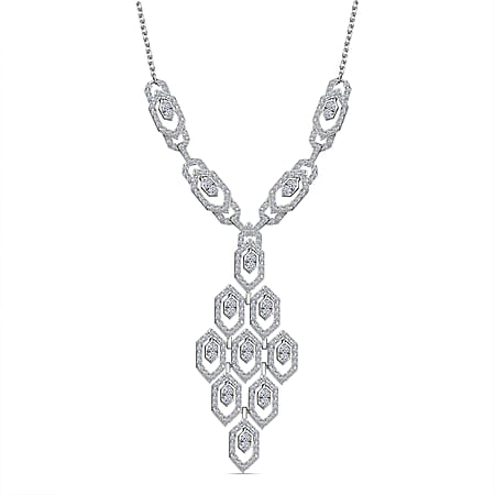 LUXURIANT 2.34 Ct Lab Grown Diamond Cluster Necklace (Size 20) with Lobster Clasp in Rhodium Overlay Sterling Silver LUXURIANT 2.34 Ct Lab Grown Diamond Cluster Necklace (Size 20) with Lobster Clasp in Rhodium Overlay Sterling Silver