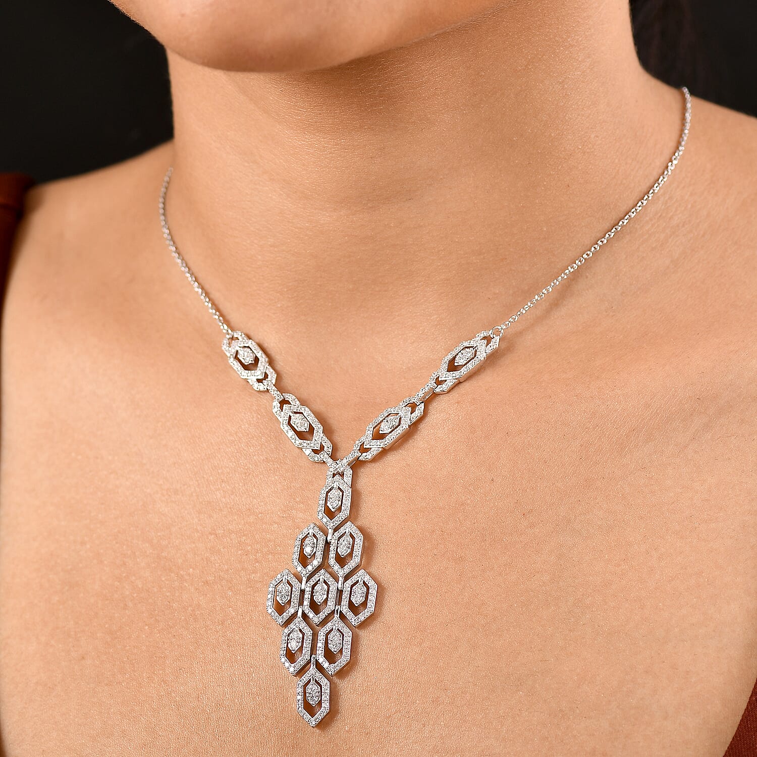 Designer Inspired- Luxuriant Lab Grown Diamond (SI-GH) Necklace (Size - 20) with Lobster Clasp in Rhodium Overlay Sterling Silver 2.50 Ct.