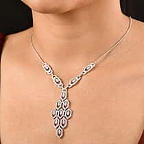 LUXURIANT 2.34 Ct Lab Grown Diamond Cluster Necklace (Size 20) with Lobster Clasp in Rhodium Overlay Sterling Silver