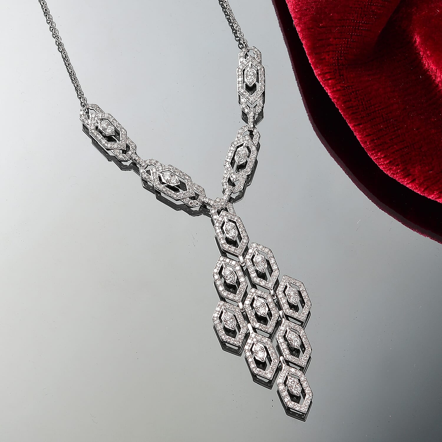 Designer Inspired- Luxuriant Lab Grown Diamond (SI-GH) Necklace (Size - 20) with Lobster Clasp in Rhodium Overlay Sterling Silver 2.50 Ct.