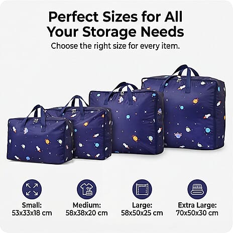 BLISS - BEYOND 4-Piece Space Print Storage Bag Set - Navy