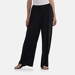 Tamsy Relaxed Fit Wide-Leg Trouser with Elastic Waist (Size 8 to 16) - Black