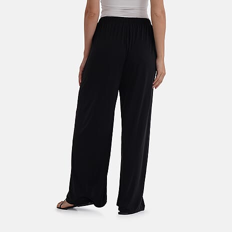 Tamsy Relaxed Fit Wide-Leg Trouser with Elastic Waist (Size 8 to 16) - Black