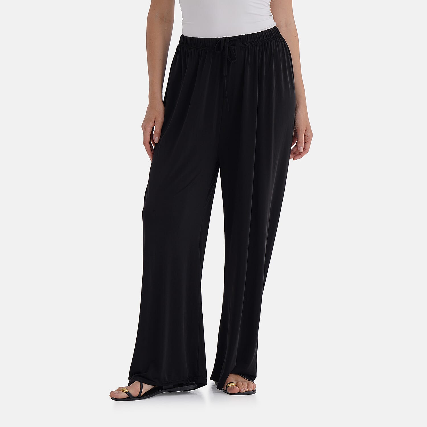 Tamsy Relaxed Fit Wide-Leg Trouser with Elastic Waist (Size 8 to 16) - Black