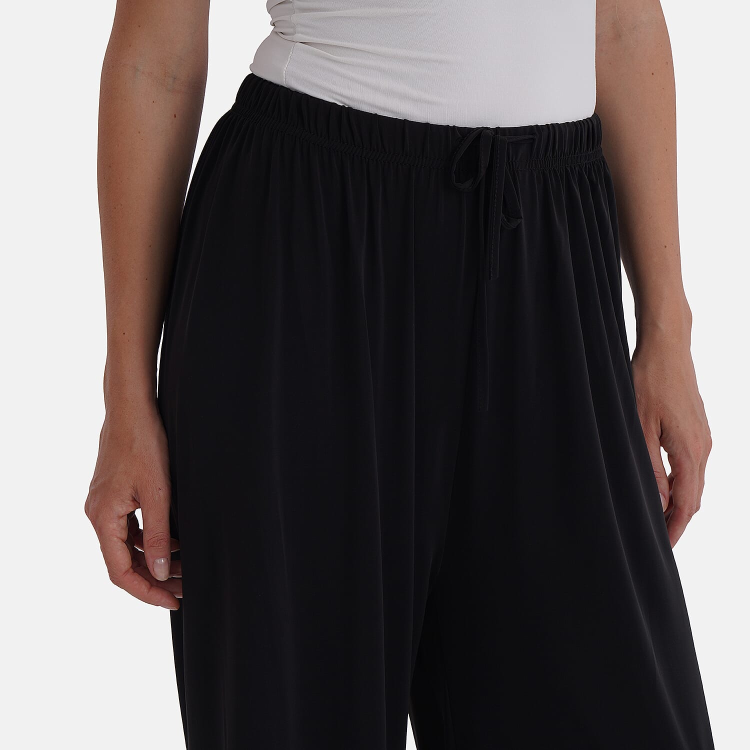 Tamsy Relaxed Fit Wide-Leg Trouser with Elastic Waist (Size 8 to 16) - Black