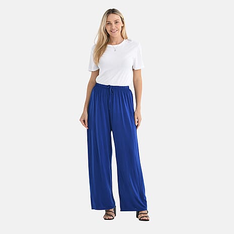 Tamsy Relaxed Fit Wide-Leg Trouser with Elastic Waist (Size 8 to 16) - Blue