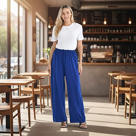 Tamsy Relaxed Fit Wide-Leg Trouser with Elastic Waist (Size 8 to 16) - Blue