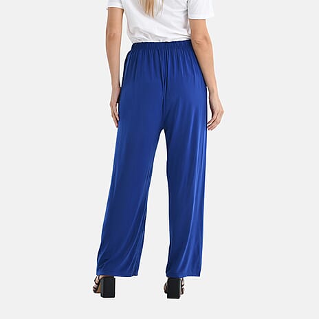 Tamsy Relaxed Fit Wide-Leg Trouser with Elastic Waist (Size 18 to 24) - Blue