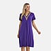 La Marey Casual Short Sleeve V-Neck Midi Dress with Embroidered Lace Trim (Size S) - Purple