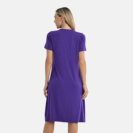 La Marey Casual Short Sleeve V-Neck Midi Dress with Embroidered Lace Trim (Size XXL) - Purple