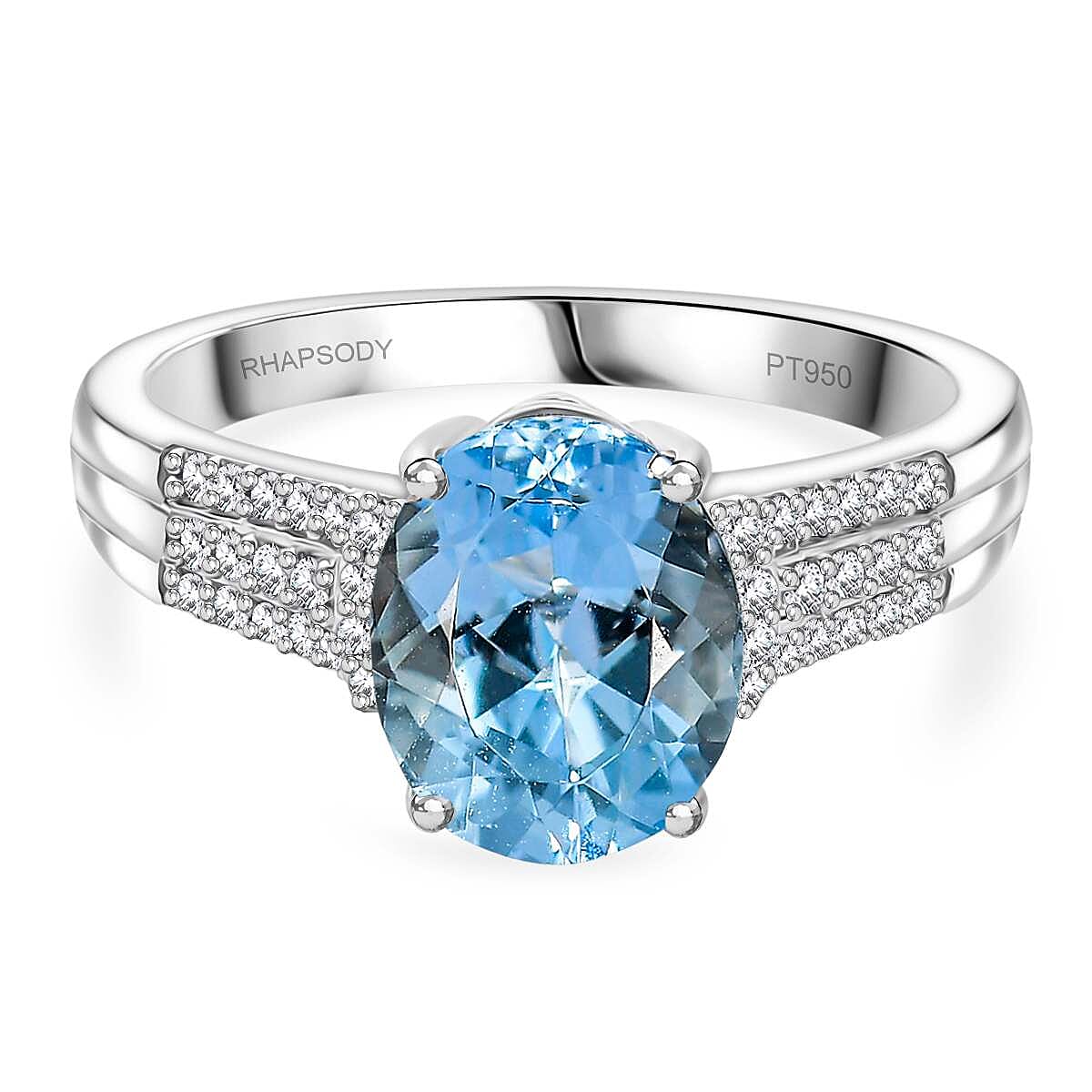 Rhapsody 950 Platinum AAAA Santamaria Aquamarine & White Diamond (VS-E-F) Ring 2.82 Ct, Platinum Wt. 6.50 Gms.