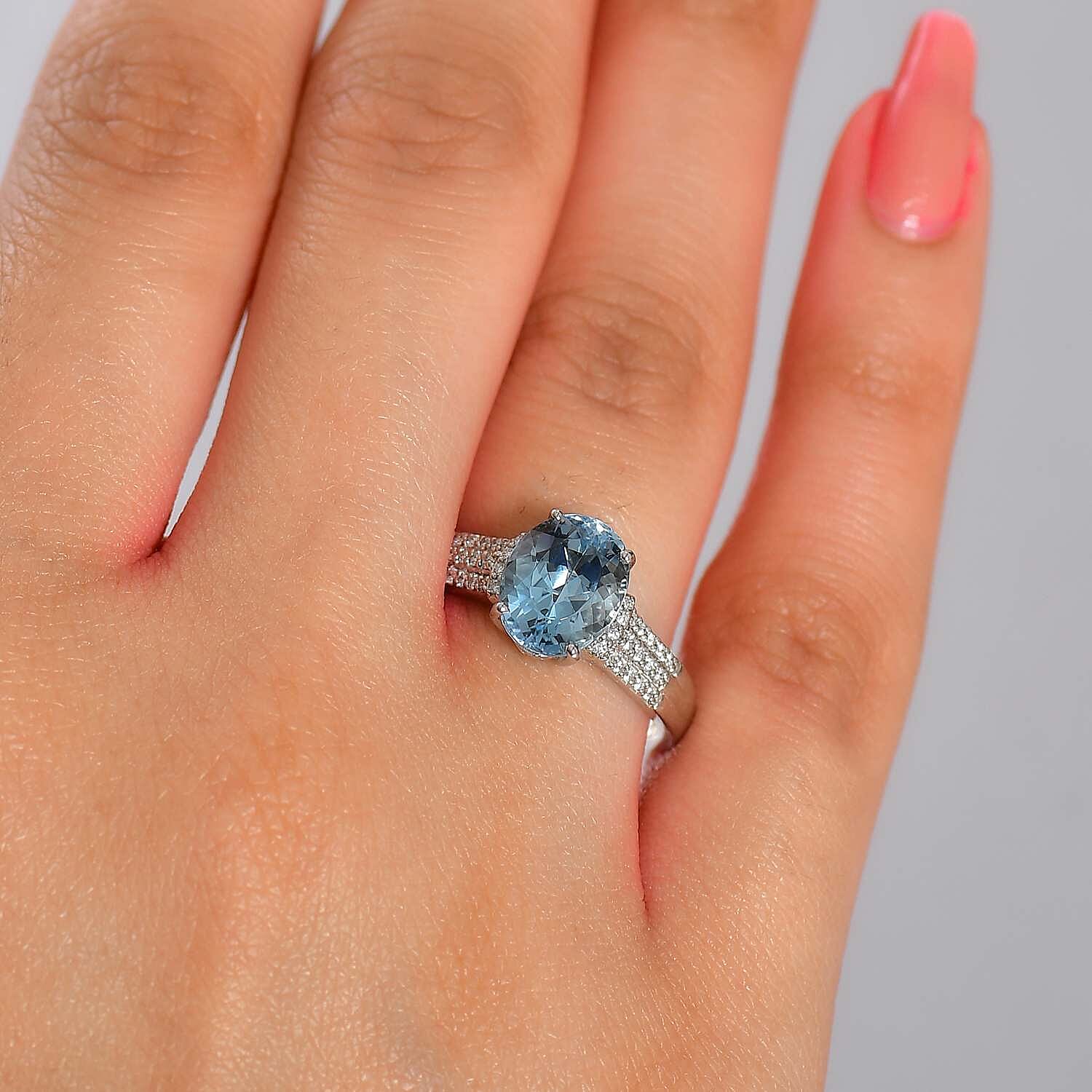 Rhapsody 950 Platinum AAAA Santamaria Aquamarine & White Diamond (VS-E-F) Ring 2.82 Ct, Platinum Wt. 6.50 Gms.