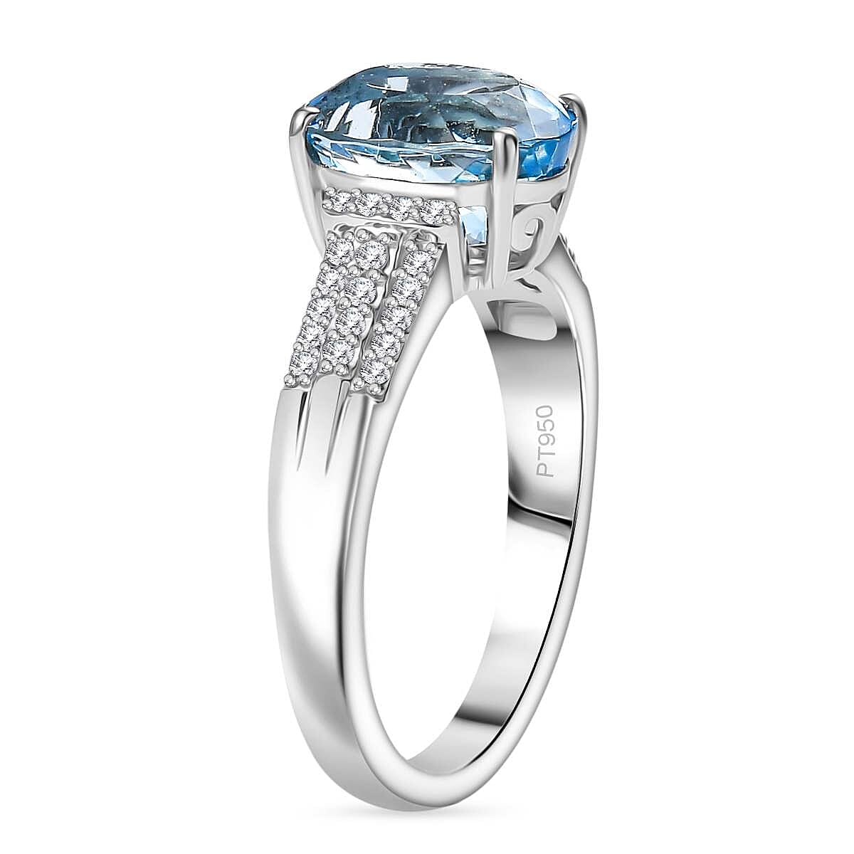 Rhapsody 950 Platinum AAAA Santamaria Aquamarine & White Diamond (VS-E-F) Ring 2.82 Ct, Platinum Wt. 6.50 Gms.
