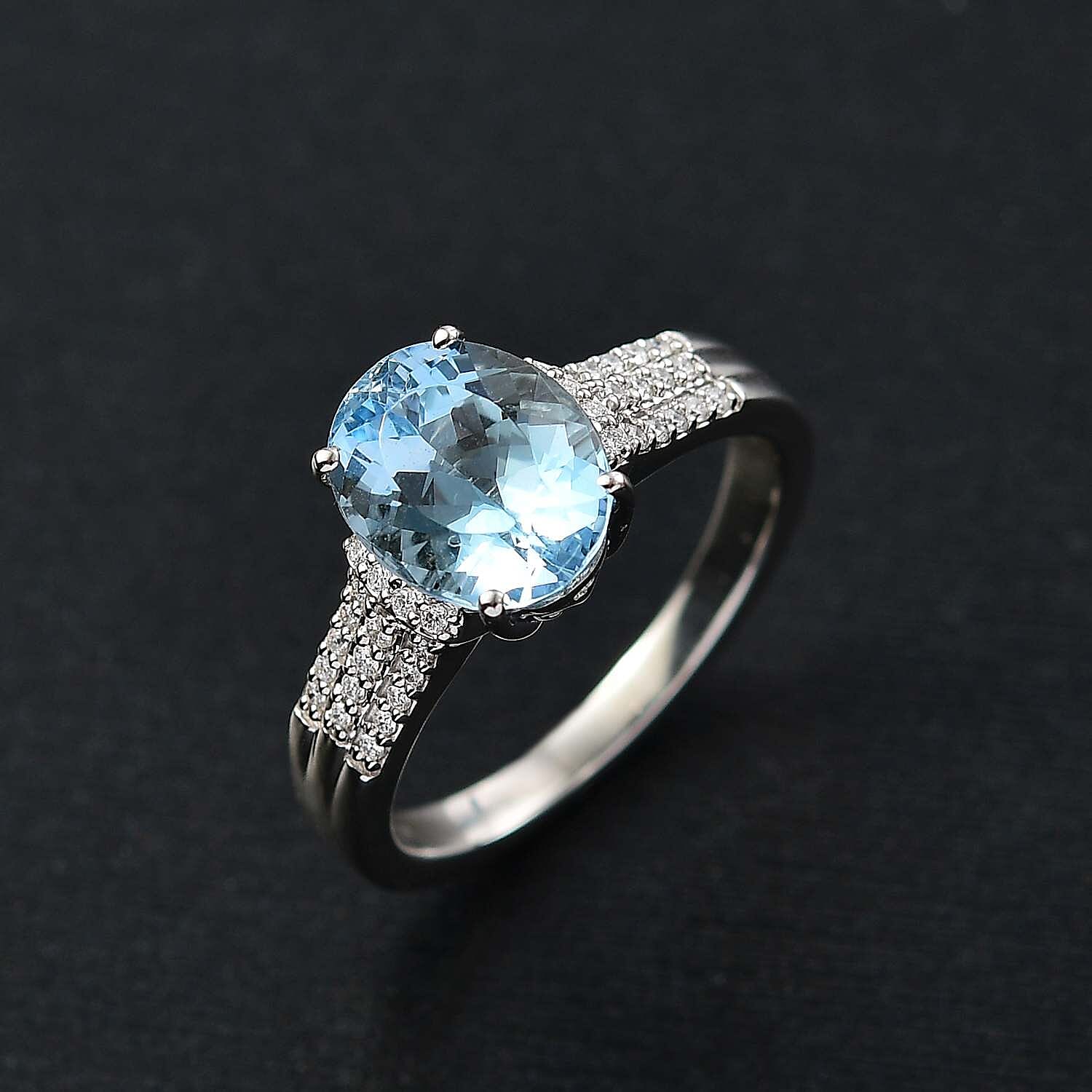 Rhapsody 950 Platinum AAAA Santamaria Aquamarine & White Diamond (VS-E-F) Ring 2.82 Ct, Platinum Wt. 6.50 Gms.