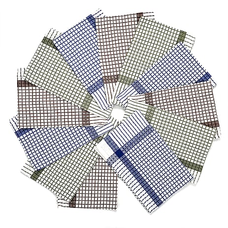 Set of 12- Cotton Kitchen Towels (Size 57x38cm) - Blue, Brown and Green