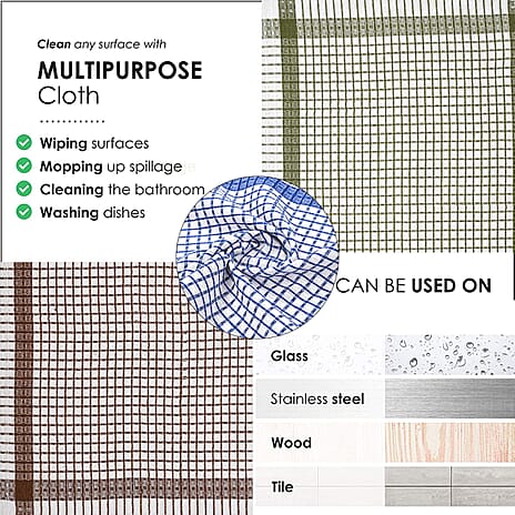 Set of 12- Cotton Kitchen Towels (Size 57x38cm) - Blue, Brown and Green