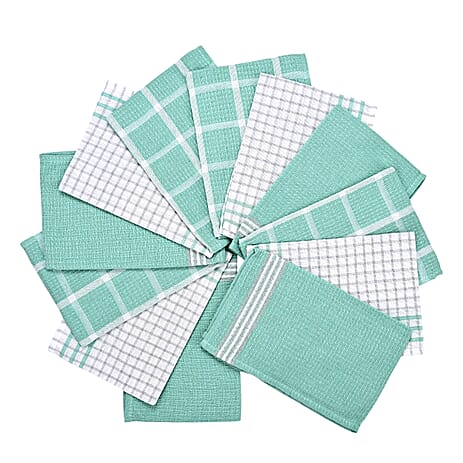 Set of 12- Cotton Kitchen Towels (Size 57x38cm) - Green