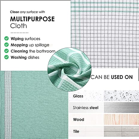 Set of 12- Cotton Kitchen Towels (Size 57x38cm) - Green