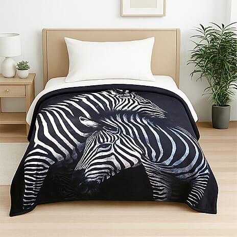 Hush Haven Digital Zebra Print Flannel Cozy Blanket (200x150cm) - White - Black