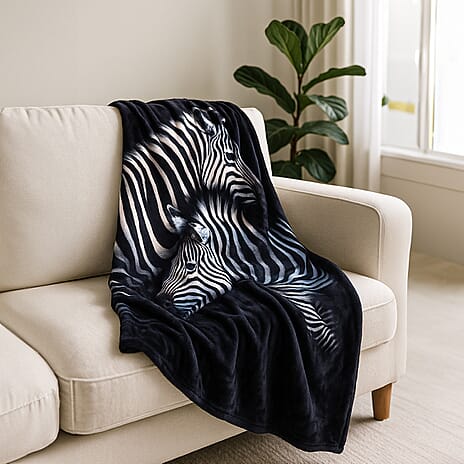 Hush Haven Digital Zebra Print Flannel Cozy Blanket (200x150cm) - White - Black