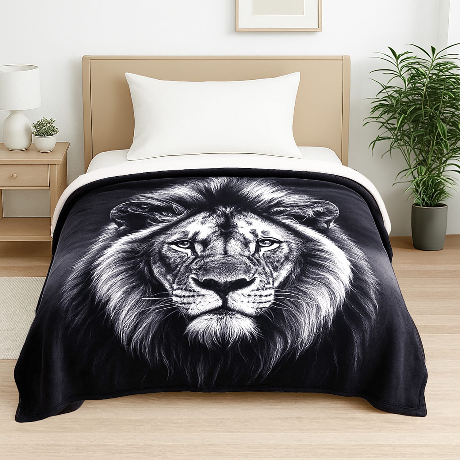 Hush-Haven-Digital-Lion-Print-Flannel-Cozy-Blanket-200x150cm-Black-Whi