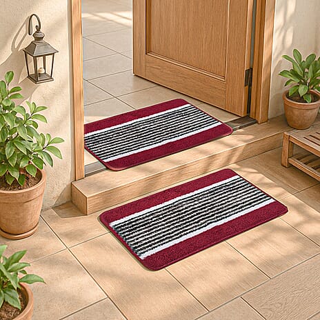 Set of 2- Anti-Skid Micro Bath Mats (Size 58x38cm) - Maroon