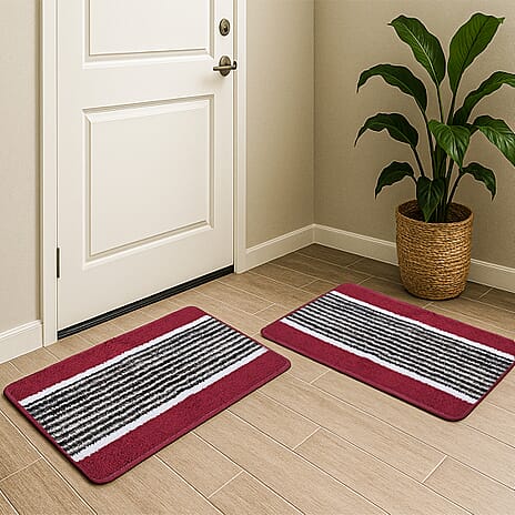 Set of 2- Anti-Skid Micro Bath Mats (Size 58x38cm) - Maroon