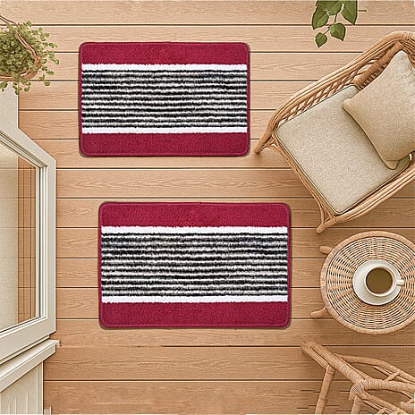 Set of 2- Anti-Skid Micro Bath Mats (Size 58x38cm) - Maroon
