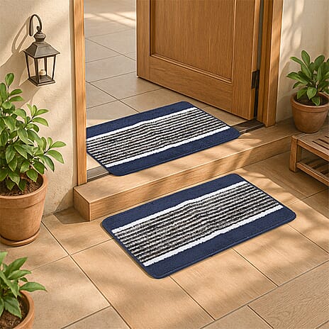 Set of 2- Anti-Skid Micro Bath Mats (Size 58x38cm) - Navy