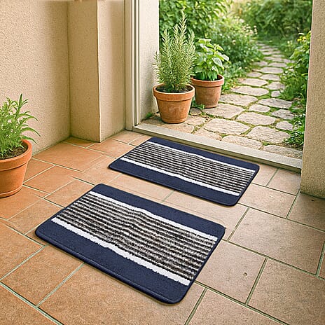 Set of 2- Anti-Skid Micro Bath Mats (Size 58x38cm) - Navy