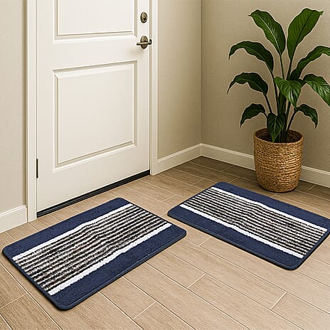 Set of 2- Anti-Skid Micro Bath Mats (Size 58x38cm) - Navy