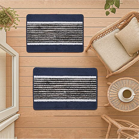 Set of 2- Anti-Skid Micro Bath Mats (Size 58x38cm) - Navy