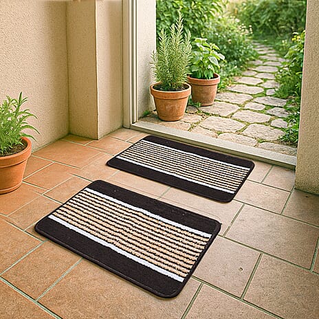 Set of 2- Anti-Skid Micro Bath Mats (Size 58x38cm) - Coffee