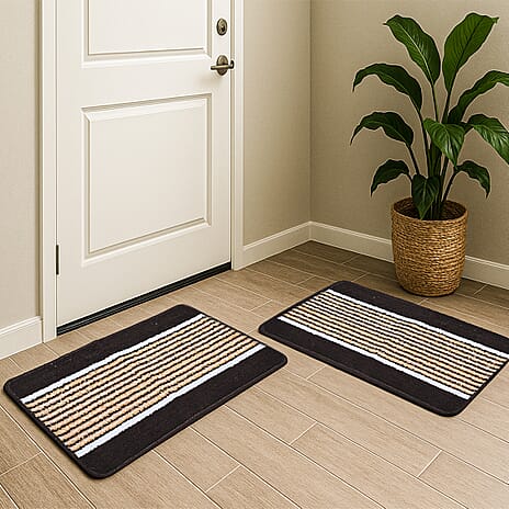 Set of 2- Anti-Skid Micro Bath Mats (Size 58x38cm) - Coffee