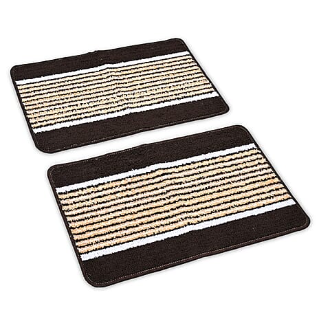 Set of 2- Anti-Skid Micro Bath Mats (Size 58x38cm) - Coffee