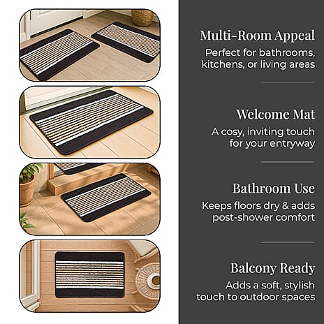 Set of 2- Anti-Skid Micro Bath Mats (Size 58x38cm) - Coffee