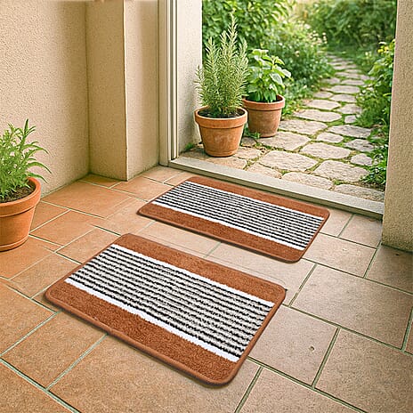 Set of 2- Anti-Skid Micro Bath Mats (Size 58x38cm) - Tan