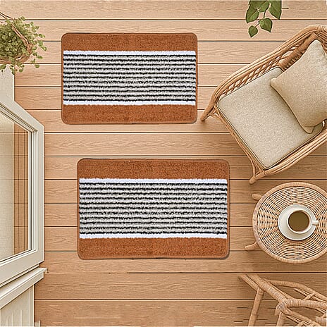 Set of 2- Anti-Skid Micro Bath Mats (Size 58x38cm) - Tan