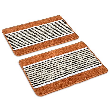 Set of 2- Anti-Skid Micro Bath Mats (Size 58x38cm) - Tan