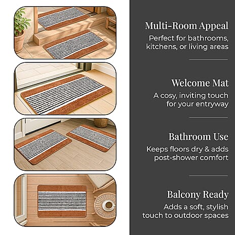 Set of 2- Anti-Skid Micro Bath Mats (Size 58x38cm) - Tan