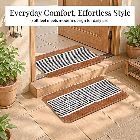 Set of 2- Anti-Skid Micro Bath Mats (Size 58x38cm) - Tan