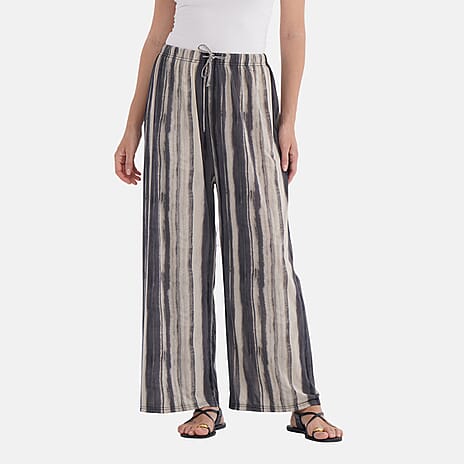 - Maisi Stripe Pattern Wide-Leg Trousers (Size 16 to 24) - Black - Brown