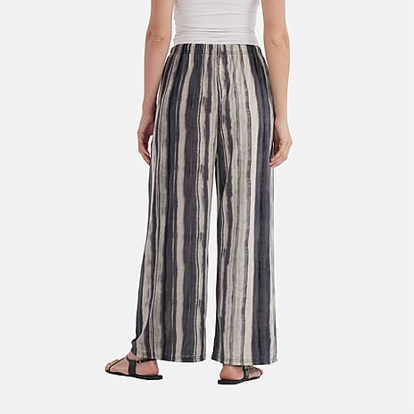 - Maisi Stripe Pattern Wide-Leg Trousers (Size 16 to 24) - Black - Brown