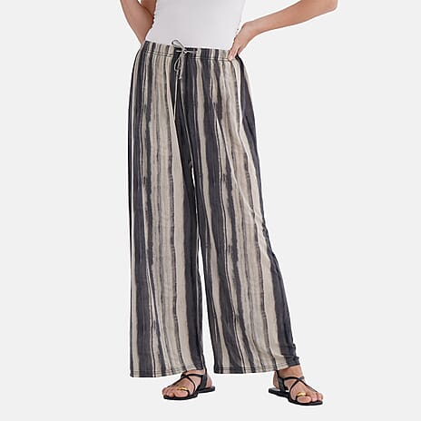 - Maisi Stripe Pattern Wide-Leg Trousers (Size 16 to 24) - Black - Brown