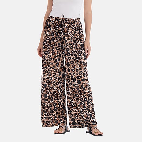 - Maisi Relaxed Fit Leopard Print Wide-Leg Trousers (Size 16 to 24) - Brown