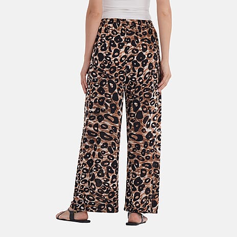 - Maisi Relaxed Fit Leopard Print Wide-Leg Trousers (Size 16 to 24) - Brown