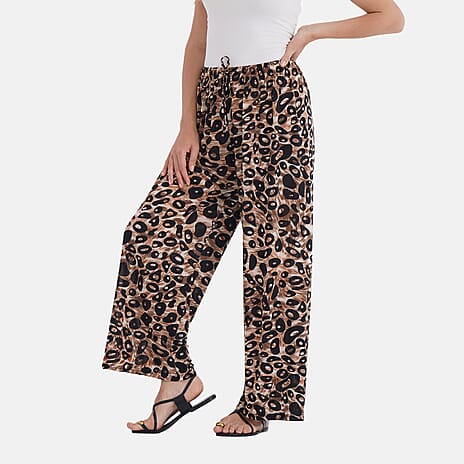 - Maisi Relaxed Fit Leopard Print Wide-Leg Trousers (Size 16 to 24) - Brown