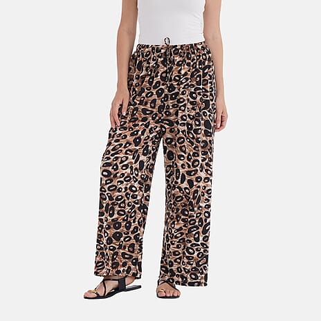 - Maisi Relaxed Fit Leopard Print Wide-Leg Trousers (Size 16 to 24) - Brown